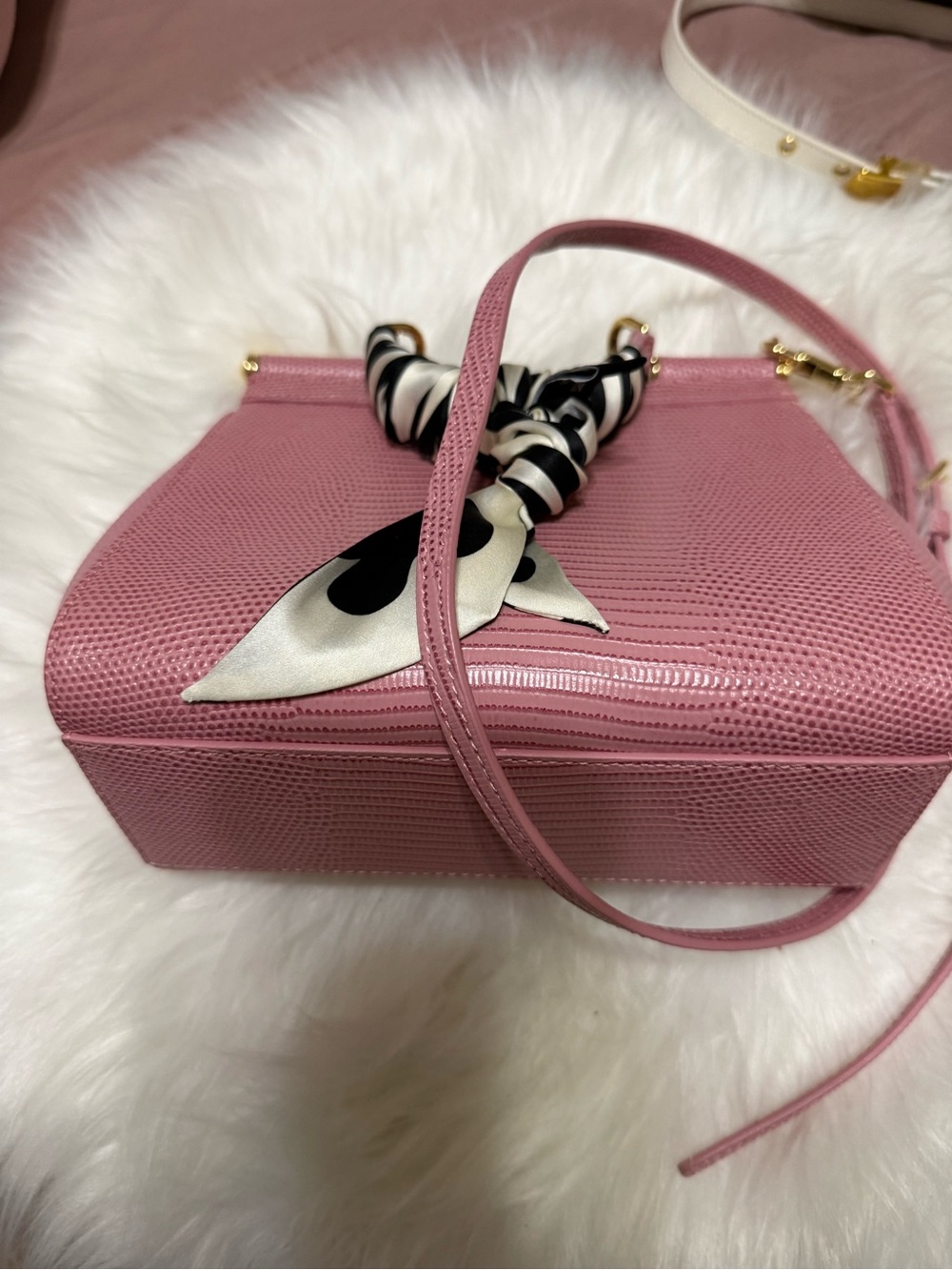 Pink Structured Top-Handle Bag with Scarf Detail
